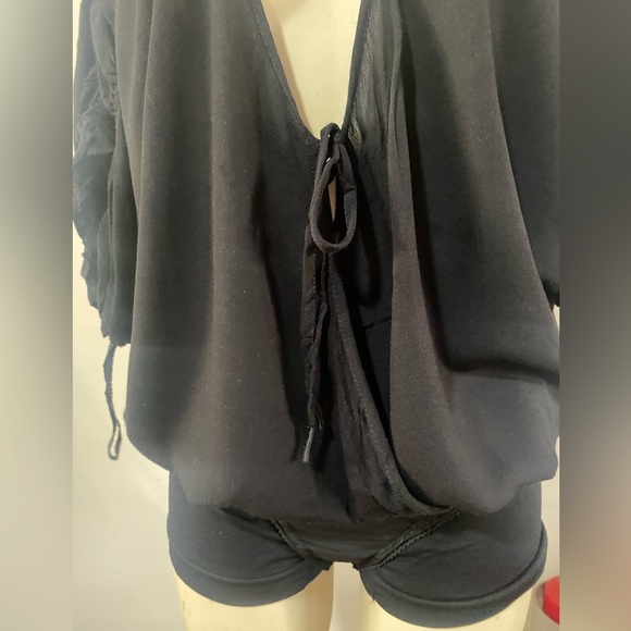 NWT .. Free People Black Tie Front Ruched Bodysuit - Picture 10 of 16